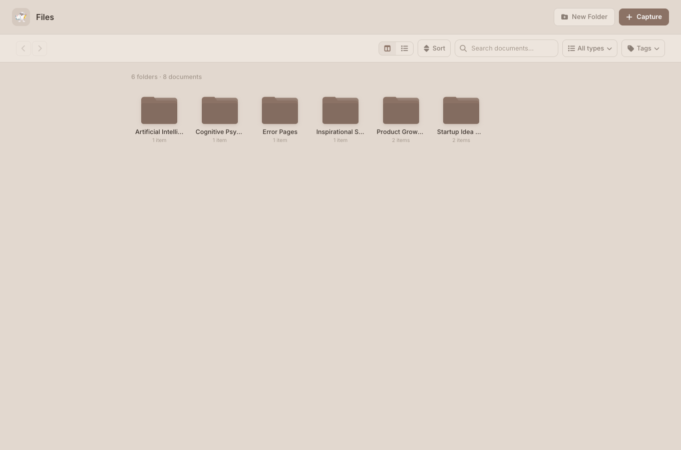 Document upload interface showing PDFs, URLs, and notes being added
